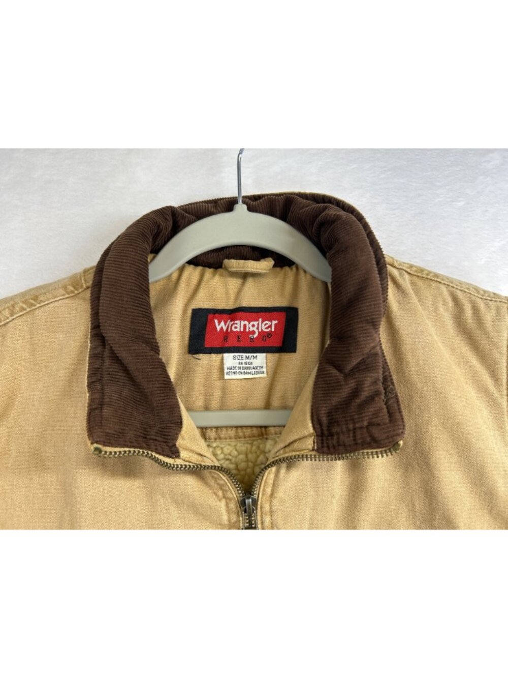 Wrangler Hero Sherpa Lined Canvas Vest Men's M Full Zip Tan Corduroy Trim - Picture 13 of 13